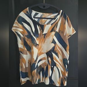 SHEIN Blue and Cream Graphic Short Sleeve Blouse